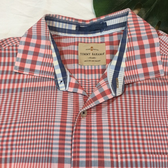 TOMMY BAHAMA | orange plaid button up shirt - Picture 2 of 10